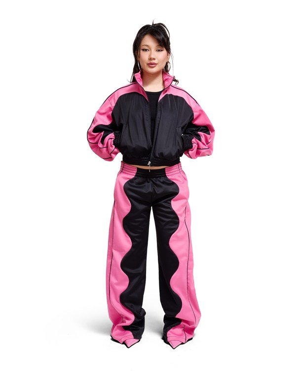 Pink Track Jacket Wavy Patchwork Front