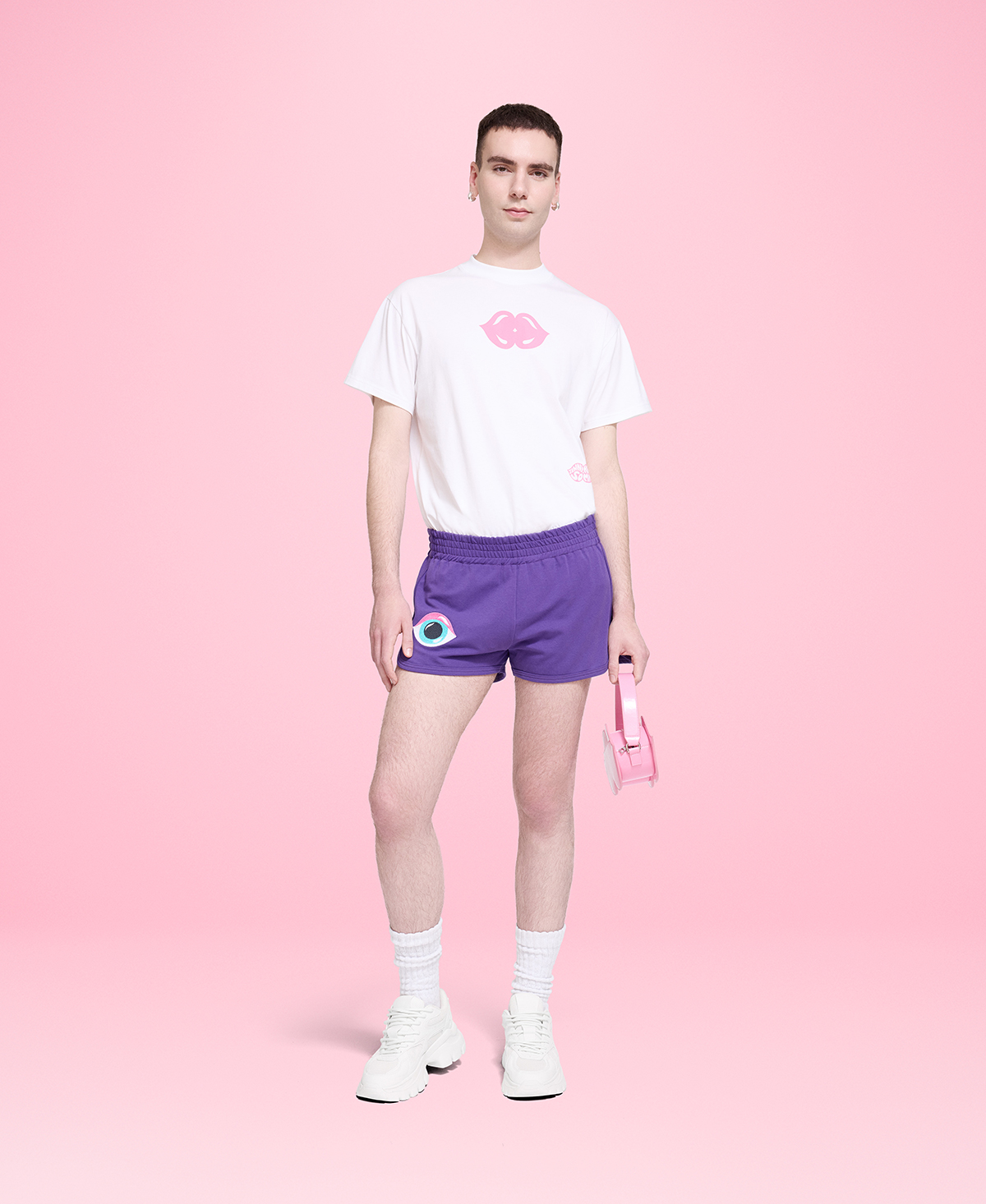 Purple Mini Shorts in Your Face with Tee