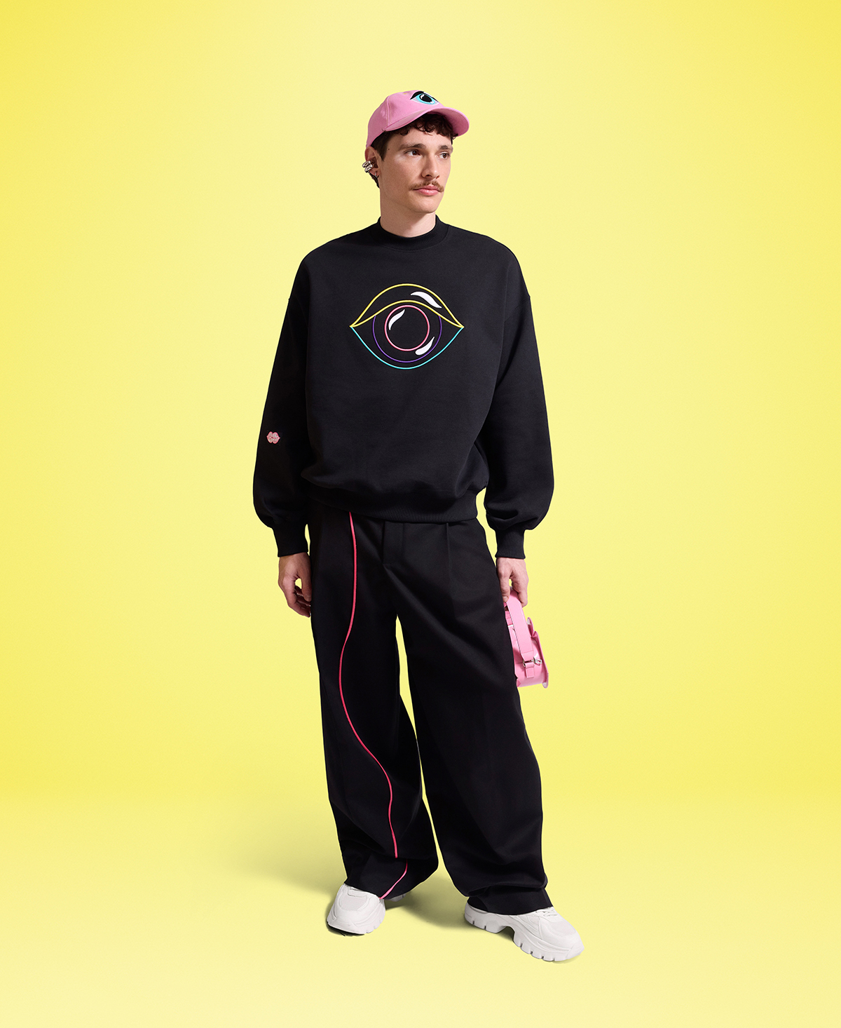 Unisex Black Sweatshirt - Embroidered Eye Graphic