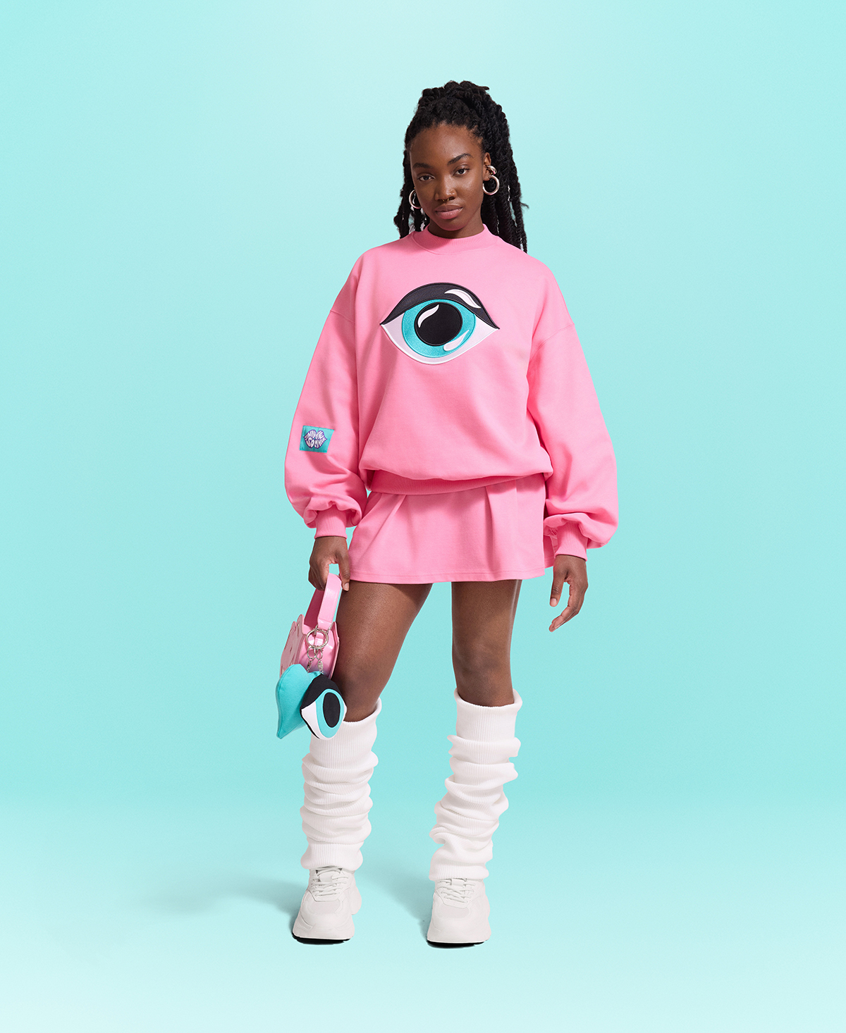 Unisex Pink Sweatshirt - Embroidered Eye Graphic