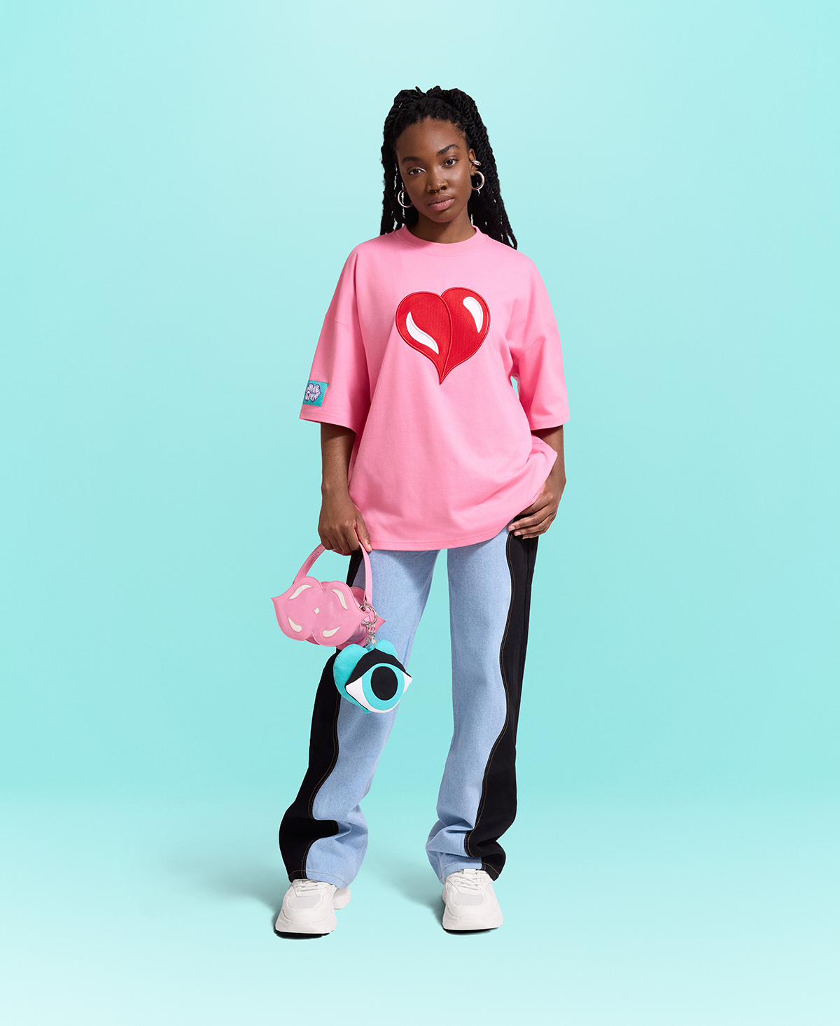 Pink-T-Shirt-with-Embroidered-Heart-with-jeans