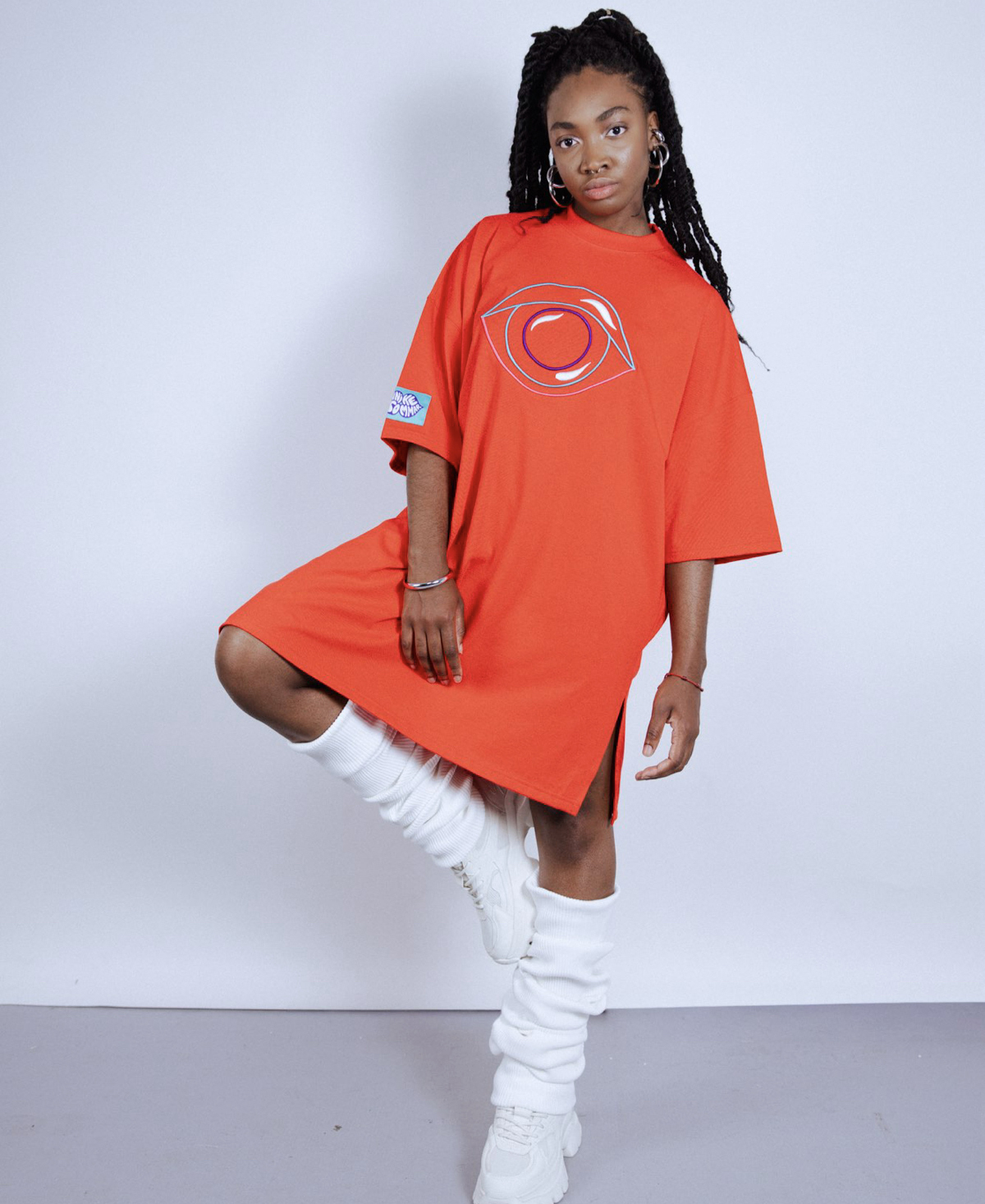 Red T-Shirt Dress with Embroidered Eye