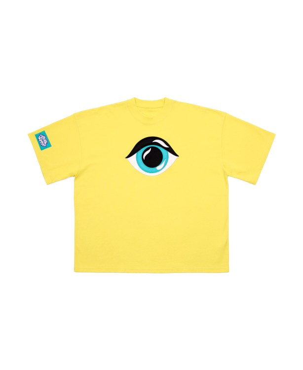 Yellow T-Shirt with Embroidered Eye with jeans