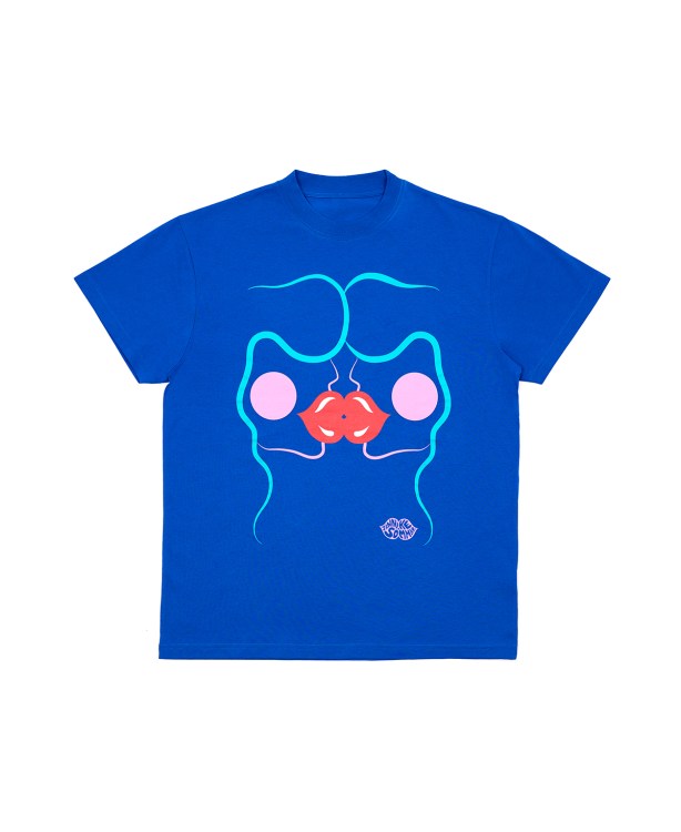 Blue T-Shirt with-Printed Kiss
