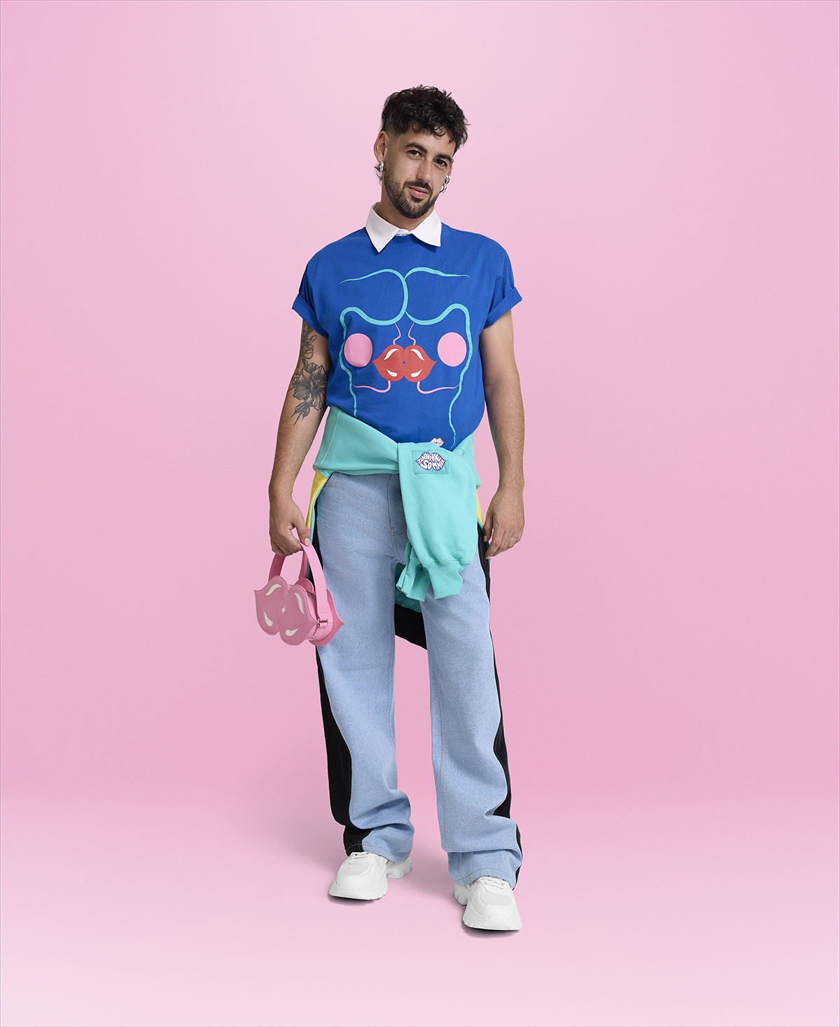 Blue T-Shirt with-Printed Kiss Blue T-Shirt with-Printed Kiss